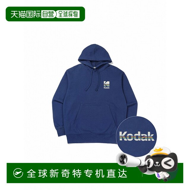 Korean direct mail Kodak clothing RAINBOW SEMI Overfit hooded T -shirt blue loose
