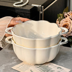 High-Quality Ceramic Double-Handle Soup Pot and Bowl Set for Home Use, Noodle Bowl, High-Temperature Underglaze Color Bowl and Plate Tableware Set