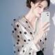 Brand discount store counter withdrawal cabinet white polka dot satin shirt women's unique and beautiful waist-hugging shirt high-end feeling