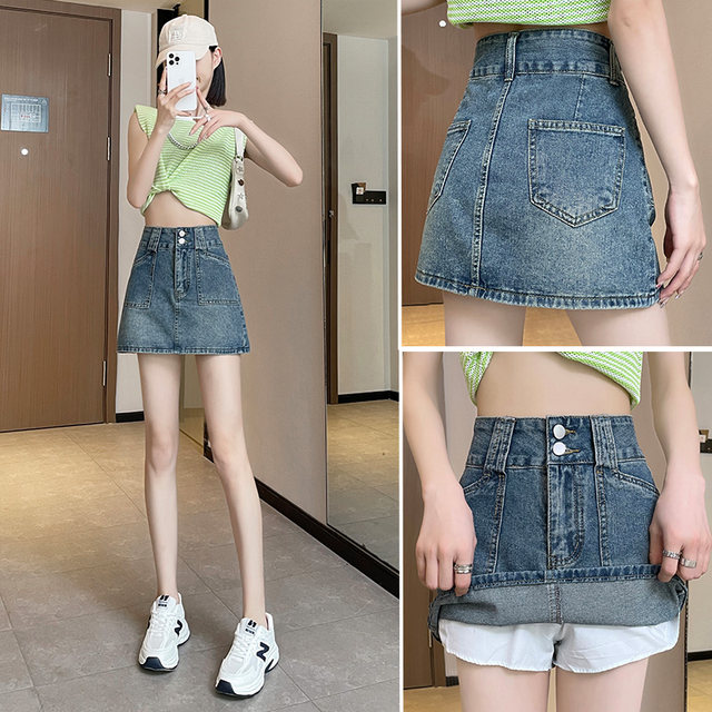 High-waisted denim short skirt for women in 2025 new summer slim large size small A-line hip skirt skirt