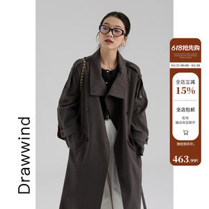 
Painting style drawwind2026 spring new Korean Tencel solid color long double-breasted lapel windbreaker jacket for women
