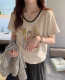 American retro V-neck short-sleeved T-shirt for women in summer new white and gray bamboo joint cotton slim design top