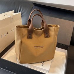 Versatile Canvas Solid Color Tote Bag Japanese-Style Bento Lunch Bag for Moms and Office Workers to Carry Meals Out, Simple Color-Blocking Lunch Box Bag