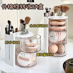 Compartmentalized Rotating Storage Box, Dust-Proof, Multi-Layer, Transparent, for Powder Puffs, Beauty Sponges, Lipsticks, Makeup Brushes, Desktop Organizer