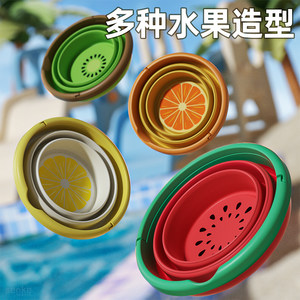 
Beach children's sand digging tools fruit series folding bucket portable straw color summer beach play water