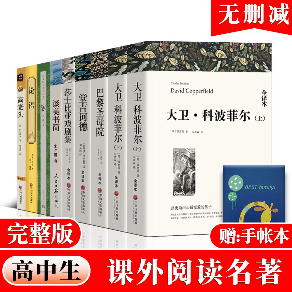 高中名著书籍9册无删减论语大卫科波菲尔家巴金堂吉诃德巴黎圣母院谈美书简高老头莎士比亚戏剧集高中生高一必读课外书目阅读语文, image size:1000x1000
