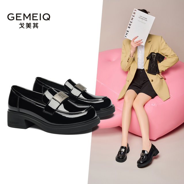 Gomeqi British style small leather shoes for women versatile black loafers 2025 spring new thick-soled women's shoes jk single shoes