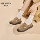 
Gomeki leather Birkenstock shoes for women 2025 spring new round toe retro flat sole one-foot heel half-tugging shoes