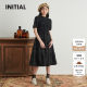 INITIAL25 spring lace collar waist loose short-sleeved doll skirt black dress for women