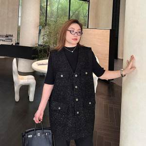 
Large size vest women's light luxury small fragrance jacket 2025 autumn and winter 200*0.5kg fat mm loose mid-length outer wear horse clip