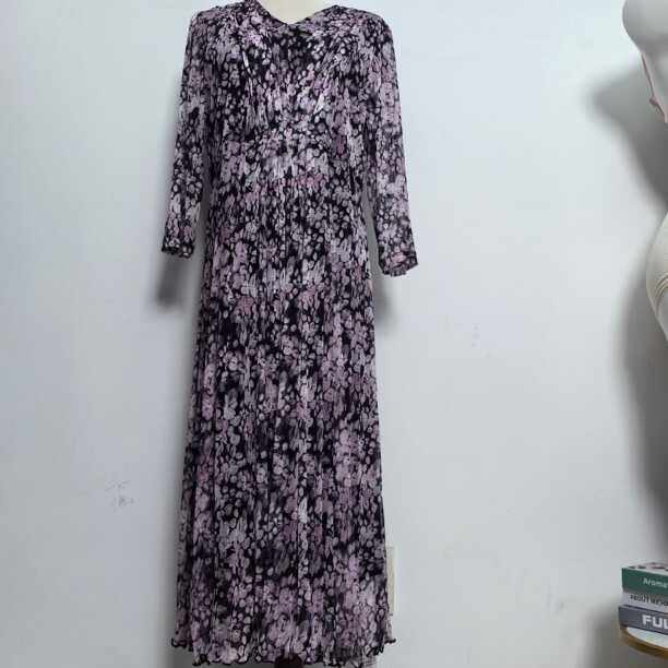 Nj mulberry silk screen eye V -neck cuff dressing mid -long skirt A -line skirt 5012 Mom is elegant
