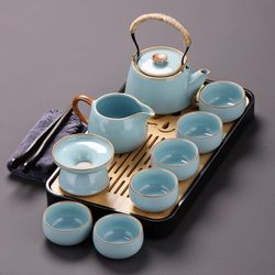 Ruyao Tianqing Kung Fu Tea Set for Living Room, Household Teapot, Teacups, Tea Table, Tea Ceremony, Simple 2025 New Model Complete Set