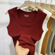 2025 new summer breast-covering sleeveless vest threaded cotton slim fit and slim front shoulder square collar collar tight body