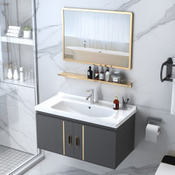 Space Aluminum Combination Ceramic Integrated Bathroom Cabinet Flat Basin Modern Bathroom Washbasin Washbasin Cabinet Mirror Cabinet
