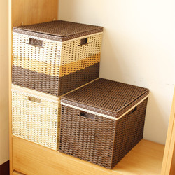 Straw Storage Basket Wardrobe Clothes Storage Box with Lid Organizer Extra Large Faux Rattan Storage Box Woven