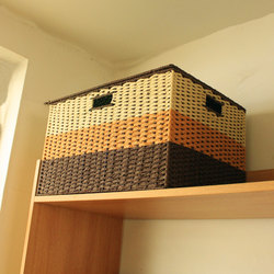 Storage Box on the Top of the Cabinet with Lid, Imitation Rattan Storage Basket for Organizing Clothes and Snacks, Woven Storage Box to Hide Unsightly Items
