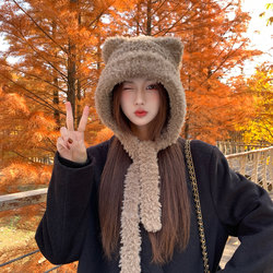 Cute Bear Hat for Women, 2025 New Winter Fashion, Stylish, Large Head Circumference, Makes Face Look Smaller, Ladies' Ear Protection, Cold-Proof Hat