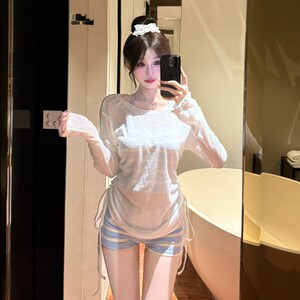 
Thai style stunning striped split bikini small breasts gathered to cover the flesh conservative pure lust style sweet holiday swimsuit for women summer