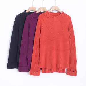 
D11079 new customer-supplied round neck pullover warm women's solid color elastic wool thick cuffed long-sleeved sweater