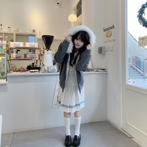 
lulucake hooded cardigan sweater jk loose Japanese college style versatile detachable fur collar multi-color jacket for women