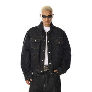 
American retro design sense original color denim jacket loose versatile shoulder pocket cleanfit jacket top men