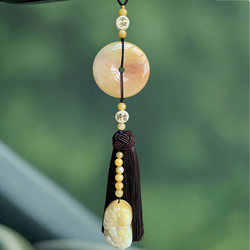 2026 New Jade Car Pendant Ornament for Safety, Rearview Mirror Gourd and Deer, High-End Feel for Men's Car Interior