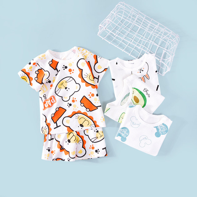 Baby short-sleeved suit summer thin section cartoon newborn cotton ...