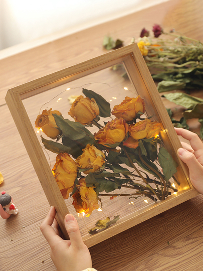 オバール型　フレーム飾り　薔薇ドライフラワー ドライフラワーフォトフレーム - 手作り不滅の花バラディスプレイボックス