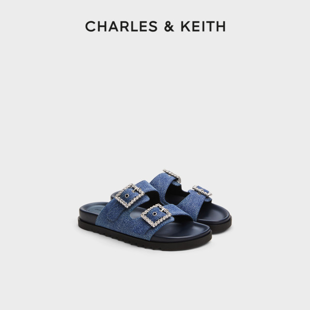 CHARLES/KEITH25 summer new model CK1-71720088 bright diamond square buckle thick sole Birken exterior slippers