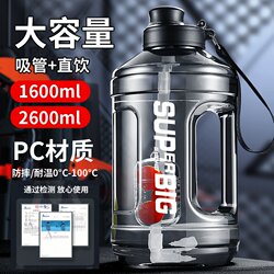 Large Capacity Portable Straw Water Bottle, High Temperature Resistant, 2026 New Model, Men's Outdoor Sports Fitness Large Water Jug for Summer