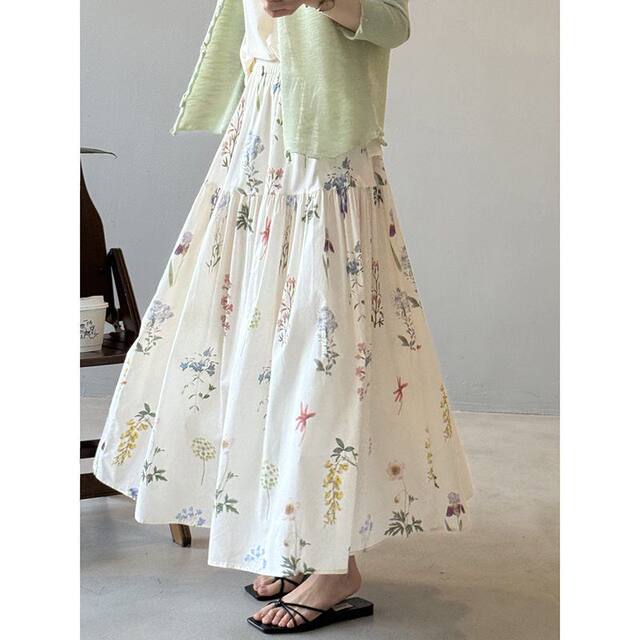 
Retro printed sweet skirt for women, summer floral a-line skirt mid-length umbrella skirt long skirt H7980