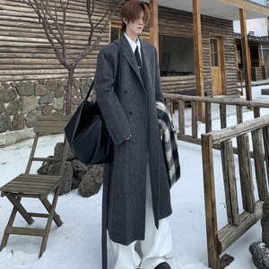 
Med old uncle heavy 70 wool twill double-breasted lapel mid-length over-the-knee coat men's high-end woolen coat