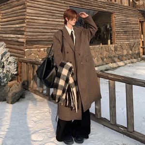 
Med old uncle 70 wool twill double-breasted lapel mid-length over-the-knee thickened coat men's high-end woolen coat