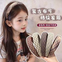 Children's Headband, Retro Plaid, Full Cloth, Non-Slip, Does Not Strangle the Head, High Cranial Top, Girls' Hair Accessories, Headwear