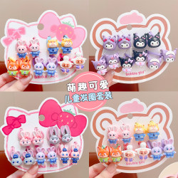 Children's Thumb Hair Tie Set, Cute Cartoon Rabbit Police Officer Baby Hair Tie, High Elasticity and Durable Small Rubber Band
