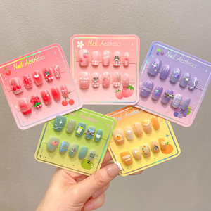 
Children's Nail Art Stickers Little Girl Three-dimensional Cute Cherry Love Detachable Girls Short Wearable Nail Stickers