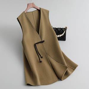 
Wool double-sided woolen coat women's mid-length vest 2025 new autumn and winter vest V-neck horn button woolen coat