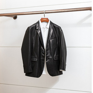 
GA version 4W Italian tumbled lambskin men's genuine leather suit business casual genuine leather single suit for men