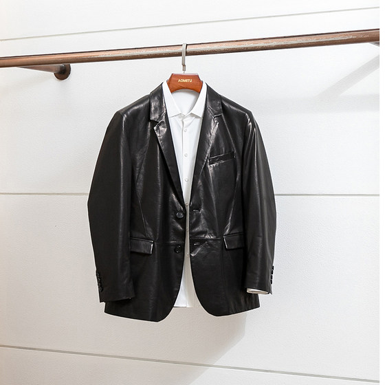 
GA version 4W Italian tumbled lambskin men's genuine leather suit business casual genuine leather single suit for men