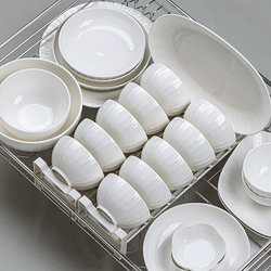 Underglaze Color Bowl and Plate Set for Home Use 2025 New Model Jingdezhen Pure White Ceramic Tableware Simple Bowls, Plates, Chopsticks, and Dishes