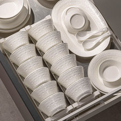 Dishes and Bowls Set, Household Ceramic Tableware, Jingdezhen Simple Bowls, Underglaze Color, Pure White Bowls, Plates, Chopsticks, Plates, Housewarming Gift