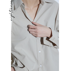 [now] Eightsense Spring And Summer Soy Milk Box Loose And Casual Washed Cotton-feel Long-sleeved Shirt