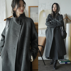 Eightsense Eight Sense 23 Winter Textured Stand-up Collar Wool Double-sided Nylon Strap Coat