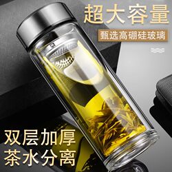 2025 New Office Tempered Glass Cup, Shatter-Resistant, High-Temperature Resistant Borosilicate Double-Layer Glass Cup with Protective Cover, Men's Tea Cup