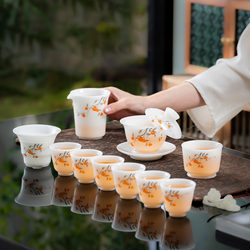 26 New Models of High-End Ice Jade Kung Fu Tea Set,柿柿如意 (Shishi Ruyi) Office and Home Use Gaiwan Tea Cup Complete Set