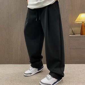 
MXD UGLY Solid Color Versatile Wrinkled Drape Casual Pants Men's 2025 New Elastic Waist Tie Loose Sports Pants