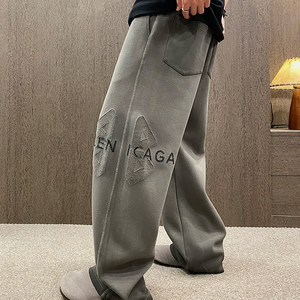 
MXD UGLY spring high-end fashion brand letter burnt washed casual pants men's American retro Paris gray sweatpants