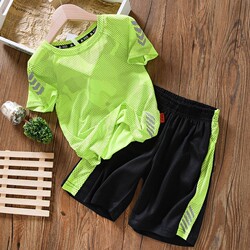 Boys' Sports Suit Shorts Summer Wear Children's Short-Sleeved Ice Silk Medium and Large Children's T-Shirt Badminton Basketball Uniform