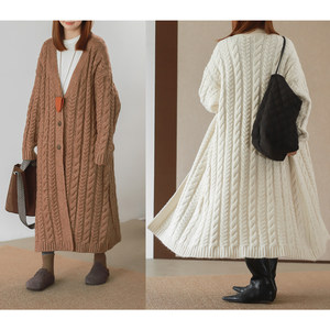 
Fieldan grand robe twist sweater two kinds of three-dimensional cable extra long thickened long sweater jacket 5625