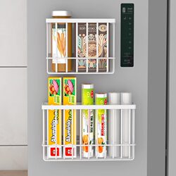 Refrigerator Magnetic Storage Rack, Fresh-Keeping Bag and Paper Towel Organizer, Kitchen Side Gap Spice and Plastic Wrap Storage Rack